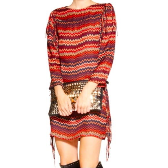 Zara Multi-colored Fringe Shift Dress Sz M - Picture 2 of 9